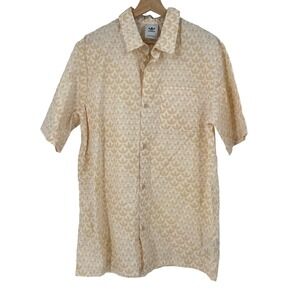 NWOT Adidas Button Up Shirt Men's Large‎ Tan Trefoil Logo All Over Print